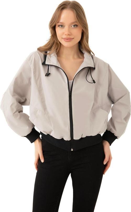 Kadın Dik Yaka Su ve Rüzgar Geçirmez Oversize Crop Mevsimlik Yağmurluk Rüzgarlık