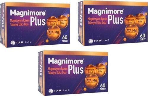 Tab Magnimore Plus Magnezyum İçeren Takviye Edici Gıda 60 Tablet x 3 Adet