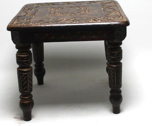 Eskitme Ahşap Oymalı Kare Sehpa 44x44x40 cm. KNA285-2