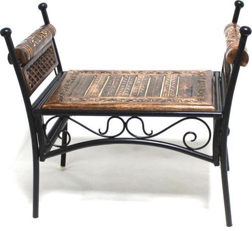 Eskitme Ahşap Ferforje Puf Tabure 63x38x62 cm. KNA248