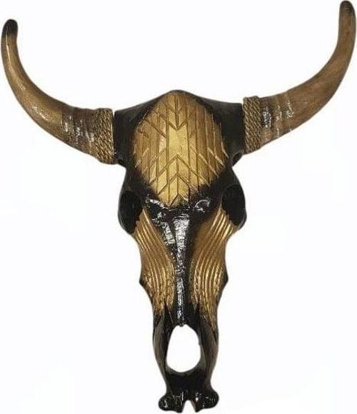 Ahşap Buffalo Kafatası Altın-Siyah 45x55 cm.