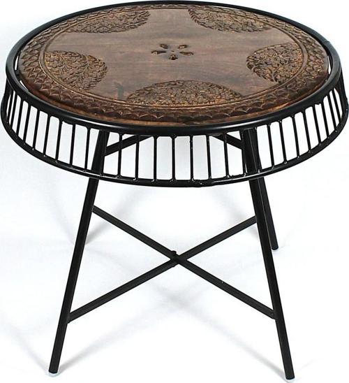 Ahşap Oymalı Yuvarlak Orta Sehpa 64x64x61 cm. KNA561-2