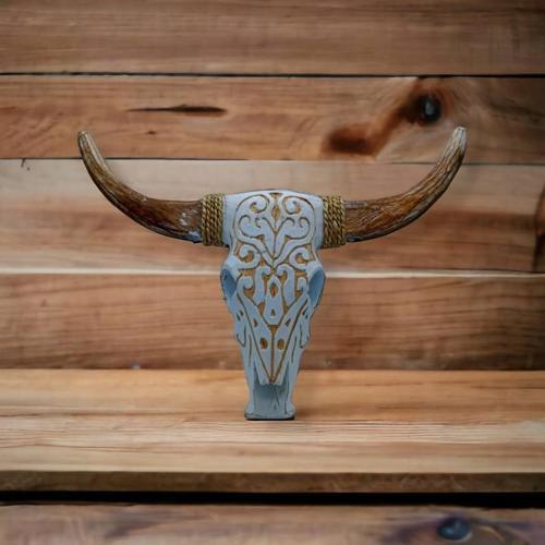 Ahşap Buffalo Kafatası Beyaz 20x35 cm.