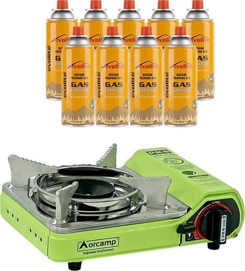 Mini Portatif Kamp Ocağı Yeşil + 9 Evolite 227 gr Gaz Kartuşu EVO-006-A8
