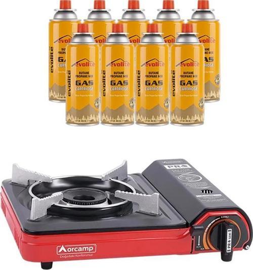 Portatif Kamp Ocağı Kırmızı + 9 Evolite 227 gr Gaz Kartuşu EVO-002-A8
