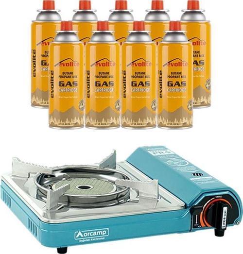 Seramik Pro Portatif Kamp Ocağı Mavi + 9 Evolite 227 gr Gaz Kartuşu EVO-007-A8