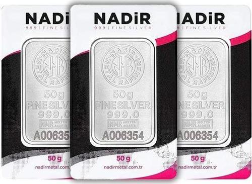 RimaGold 3 Adet NadirGold 50 Gr Gümüş Külçe