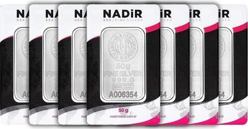 RimaGold 7 Adet NadirGold 50 Gr Gümüş Külçe