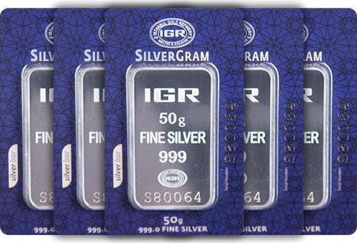 RimaGold 5 Adet İAR 50 Gr Gümüş Külçe