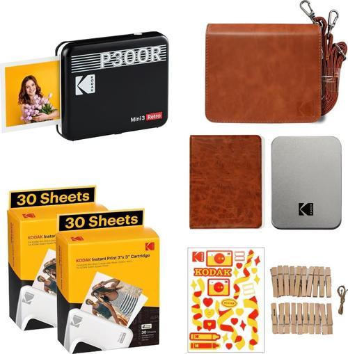 Mini 3 Retro - Taşınabilir Fotoğraf Yazıcısı( Kare 8x8cm Baskı - Siyah ) BUNDLE