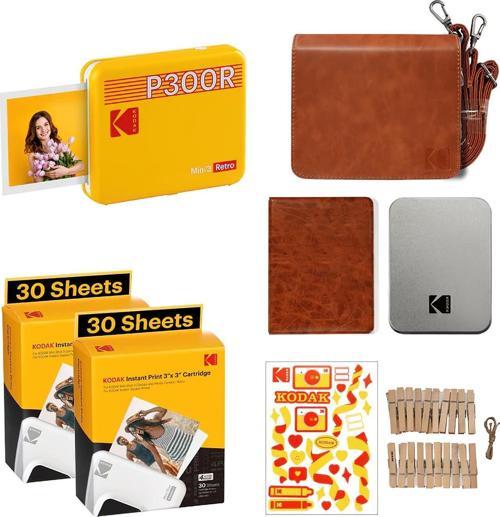 Mini 3 Retro - Taşınabilir Fotoğraf Yazıcısı( Kare 8x8cm Baskı - Sarı ) BUNDLE