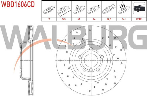Fren Dıskı Arka Havalı Kaplamalı Performans Delıklı 5 Bjn 345X24X67X64,2 Bmw 3 S