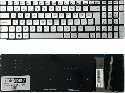 Asus VivoBook Pro N752V, N752VW, N752VX Uyumlu Notebook Klavye Işıklı Gümüş Gri TR
