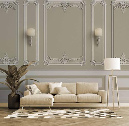 3D Kahverengi ve Beyaz Panel Duvar Kağıdı Baskı