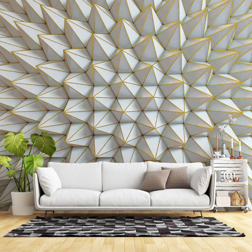 3D Beyaz Prizma Görünümlü Duvar Kağıdı Baskı