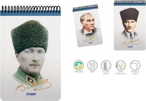 A5 Bloknot Atatürk Spiralli Karton Kapak Kareli 100 Yp