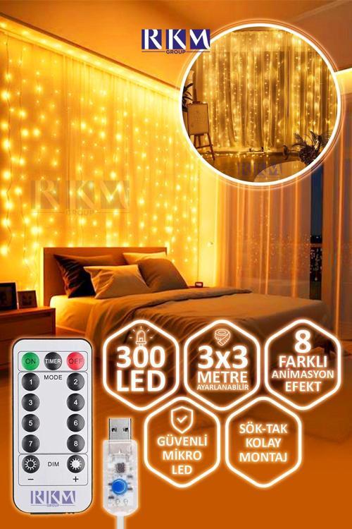 Dekoratif Perde Led 3X3 Gün Işığı Peri Led 300 Ledli 3Mx3M Kumandalı 8 Modlu Usb'Li Süsleme Ledi