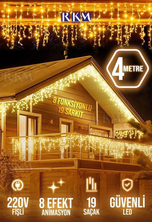 Saçak Led 19 Sarkıt Gün Işığı Fişli Eklemeli 4 Metre 8 Fonksiyonlu