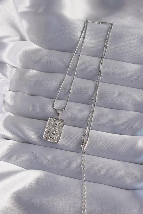 Zarif Kadın için Silver Çelik Zincir Lazer İşli Göz Tip Tarot Kolye