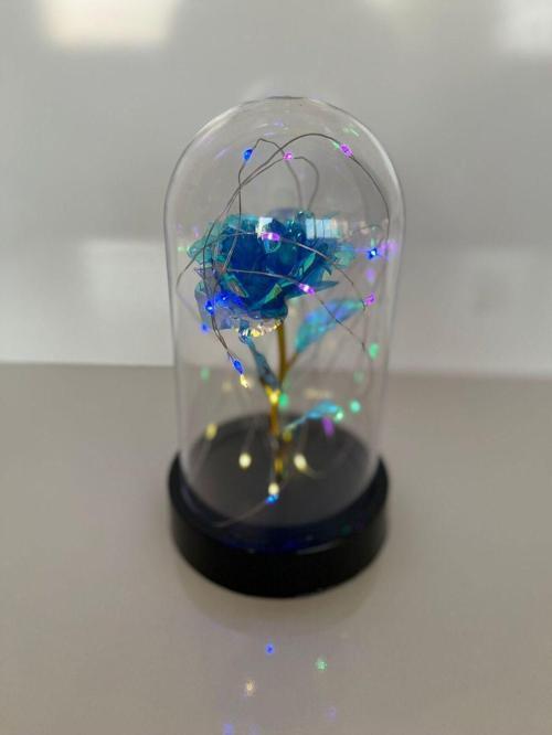 Sevgililer Ve Anneler Gününe Özel Hediyelik Dekoratif Solmayan Mavi Sonsuzluk Gül Rgb Ledli Fanus