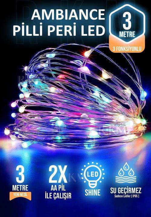 Dekoratif 3 Metre Rgb Pilli Peri Led Aydınlatma Fonksiyonlu Parti Yılbaşı Süsleme
