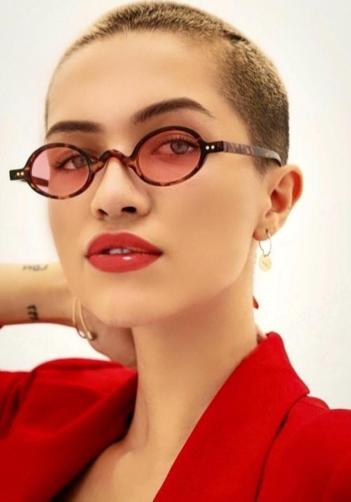 Kadın Minimal Retro Oval pembe Camlı leopar Güneş Gözlüğü