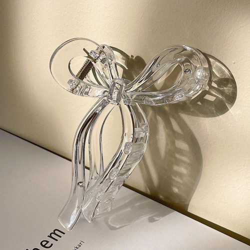 Kadın Şeffaf Büyük Boy Fiyonk Parlak Kırılmaz Toka (11Cm)