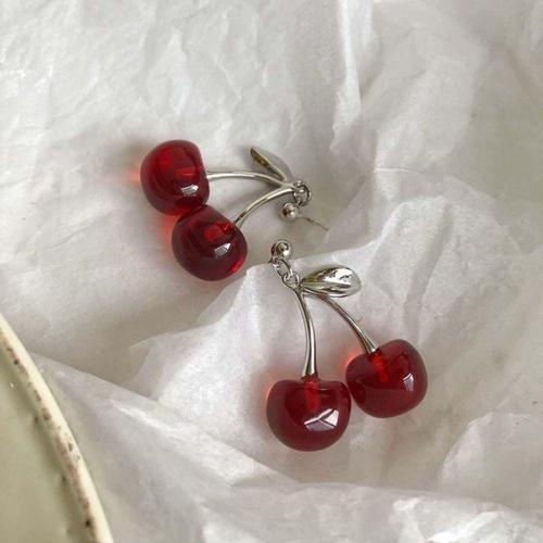 Kadın Gümüş 2'li Cherry Yapraklı Kiraz Küpe