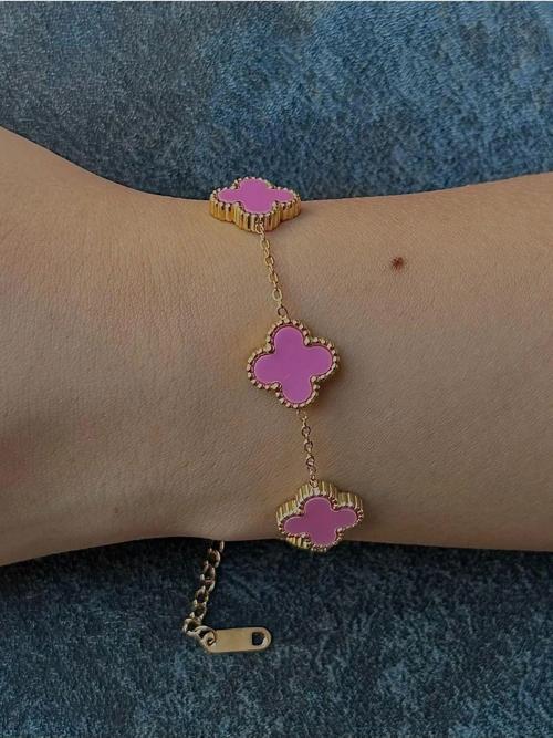 Gold Pembe Doğal Taşlı Van Cleef Premium Çelik Bileklik