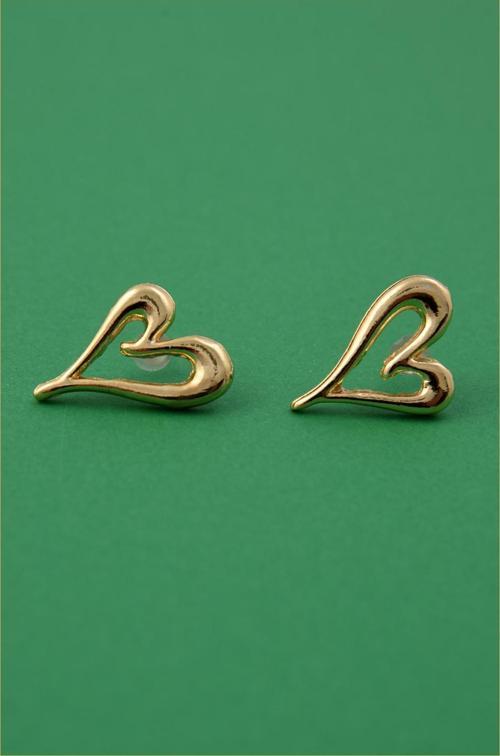 Altın Kaplama Asimetrik Kalp Küpe Seti