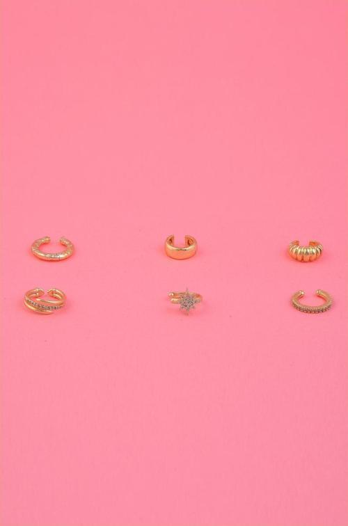 Kadın Altın Kaplama 6'lı Earcuff Küpe Seti