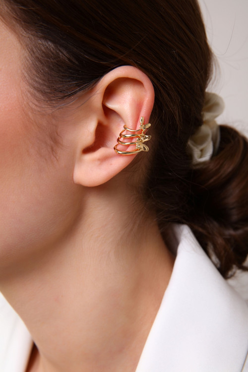 Altın Kaplama Kelebekli Sıkıştırılabilir Earcuff Küpe