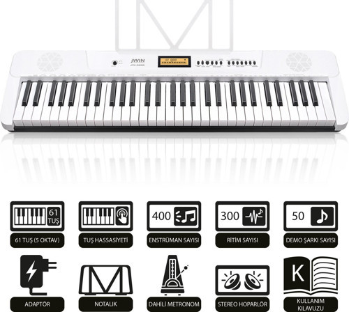 JTK-3600 61 Tuş Hassasiyetli 5 Oktav Org Seti - Beyaz
