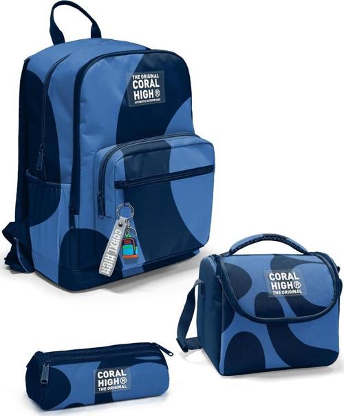 Lacivert Mavi Desenli 3’lü Okul Çanta Seti SET0123688