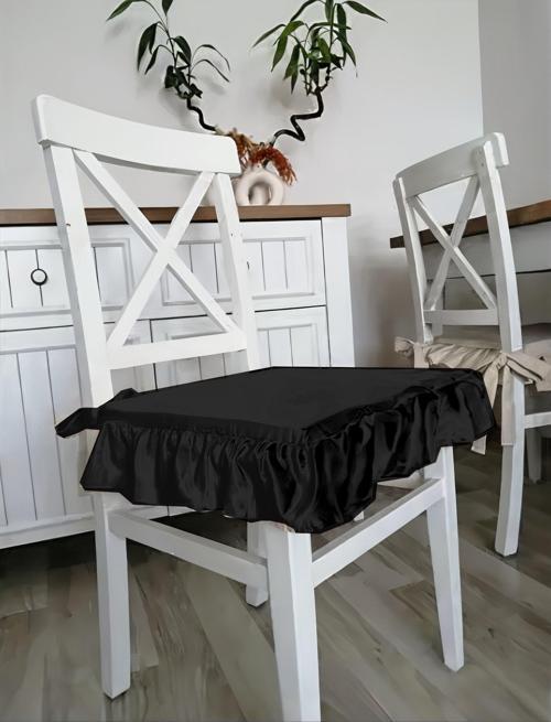 Fırfırlı Sıvı & Leke Itici Iskandinav Sandalye Minderi Siyah