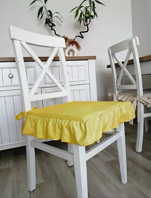 Fırfırlı Sıvı & Leke Itici Iskandinav Sandalye Minderi Güneş Sarı