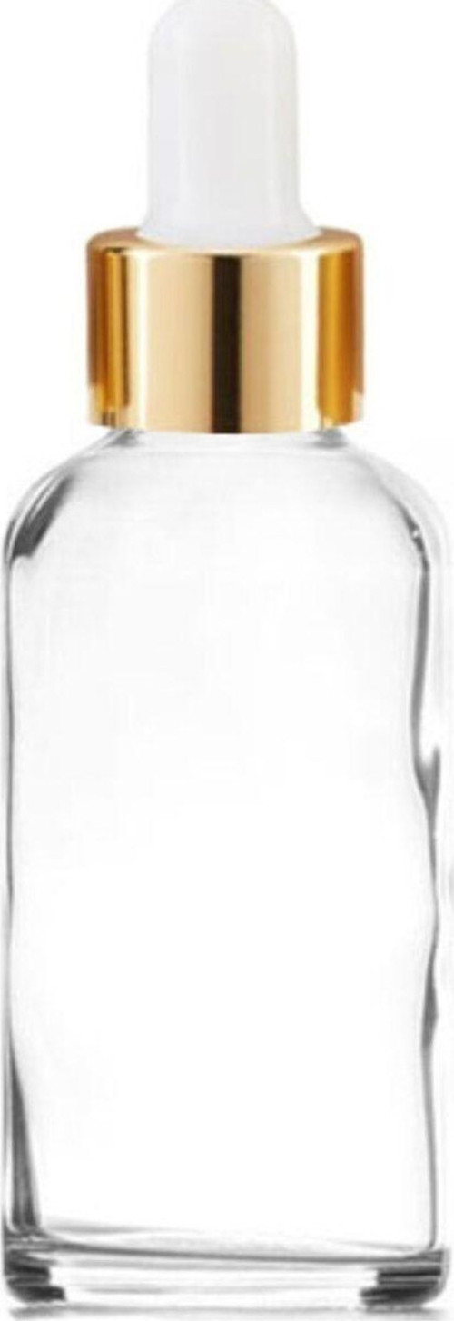 Şeffaf Cam Şişe 50Ml Metal Gold Kapak Cam Damlalıklı 24 Adet