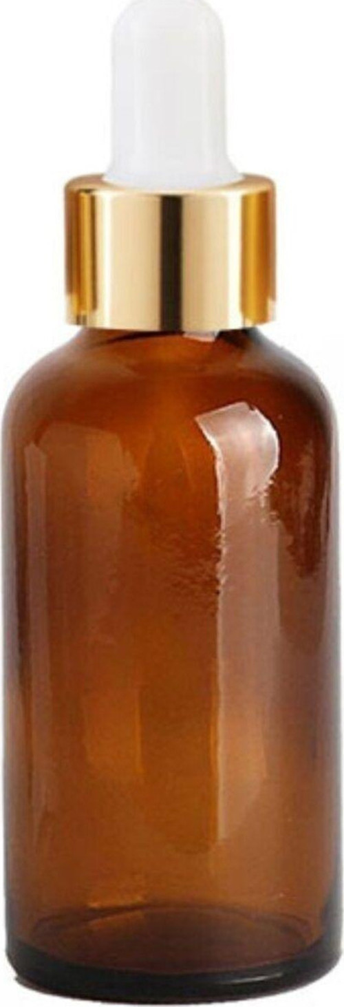 Amber Cam Şişe 100Ml Metal Gold Kapak Cam Damlalıklı 6 Adet