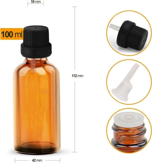 Amber Cam Şişe 100Ml Siyah Kapak Içten Damlalıklı 48 Adet