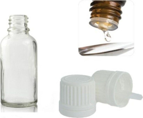 Şeffaf Cam Şişe 30Ml Beyaz Kapak Içten Damlalıklı