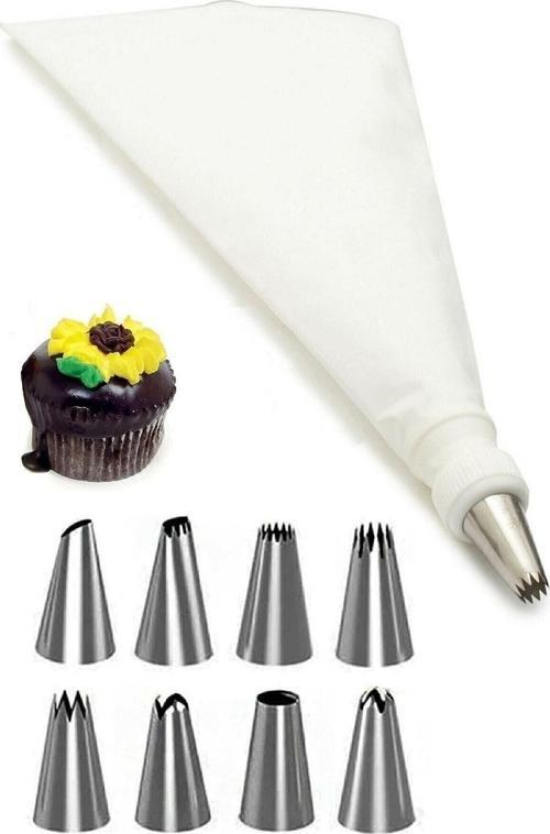 10 Parça Krema Sıkma Torbası Seti Pasta Krema Kek Süsleme Torbası Paslanmaz Çelik Uçlu