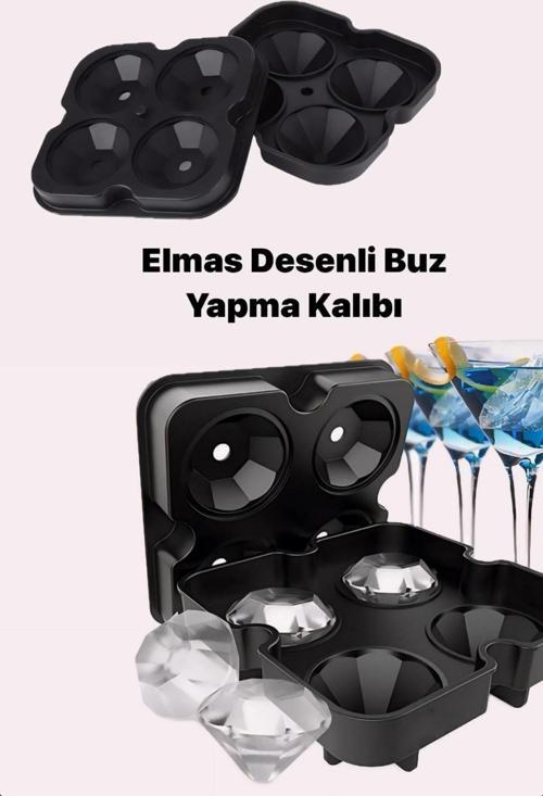 Seri 4 Gözlü Kırılmaz Esnek Silikon Kokteyl Viski İçin Elmas Şekilli Buz Yapma Kalıbı 1 Adet