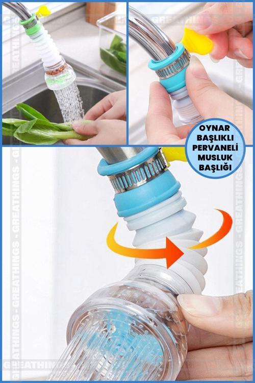 Su Tasarrufu Sağlayan Oynar Başlıklı Pervaneli Musluk Başlığı 360 Derece Döner Başlıklı Musluk Ucu