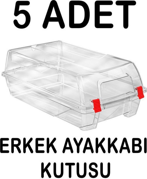 Plastik 5 Adet Şeffaf Erkek Ayakkabı Saklama Kutusu