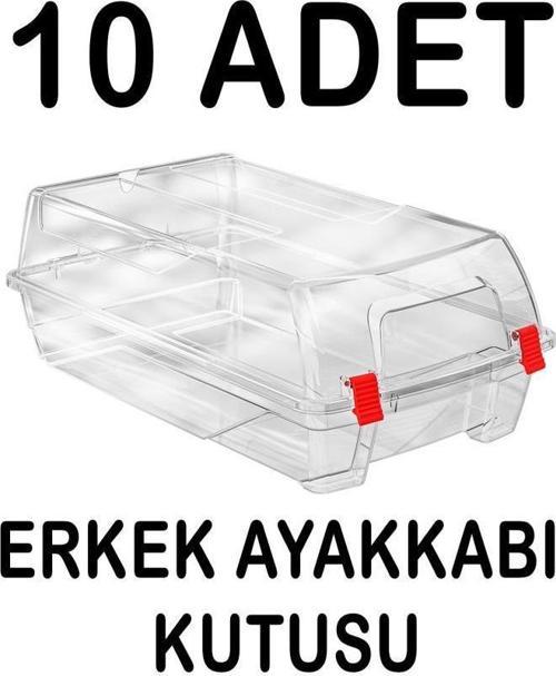 Plastik 10 Adet Şeffaf Erkek Ayakkabı Saklama Kutusu
