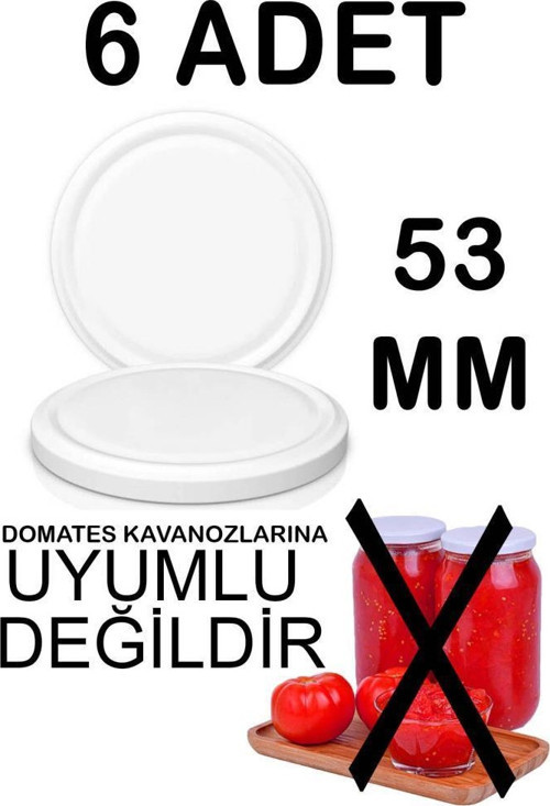 6 Adet 53mm Metal Kavanoz Kapağı Beyaz