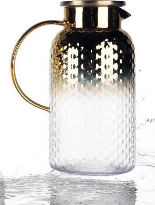 Borosilikat 1900 ML Yaldızlı Kapaklı Sürahi Karaf Napoli