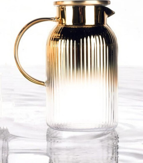 Borosilikat 1400 ML Yaldızlı Kapaklı Sürahi Karaf Venedik