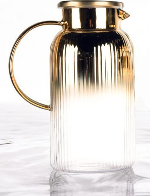 Borosilikat 1900 ML Yaldızlı Kapaklı Sürahi Karaf Venedik