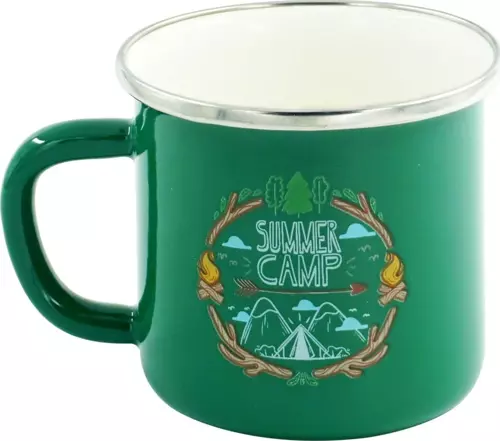 Retro Emaye Kupa Bardak Yeşil Summer Camp 330 cc